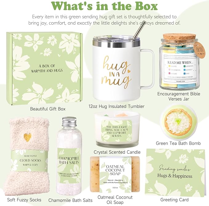 Self Care Get Well Soon Gift Baskets for Women, 8pcs Christian Birthday Gifts for Women Inspirational Christmas Ideas for Mom Her Friend, Care Package After Surgery Thinking of You Sympathy Box