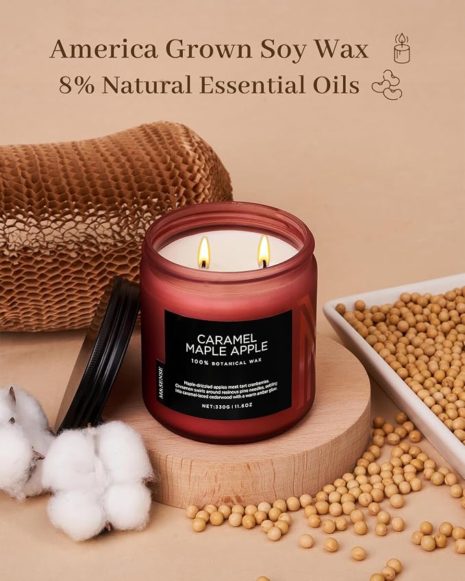 M&SENSE Caramel Apple Valentine Scented Candles for Home, Long Lasting 70 Hours Natural Soy Wax Clean Non Toxic Large 11.6oz 2 Wicks Candle Gifts for Easter Holiday Birthday Housewarming