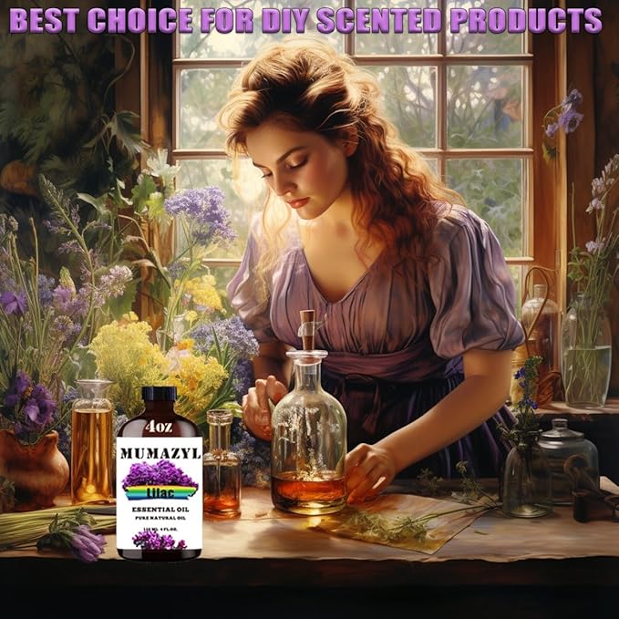 Lilac Essential Oil, Lilac Oil 4 Fl Oz 120ML for Diffuser Humidifier Yoga Cleaning DIY Candle Soap Making MUMAZYL Essential Oils