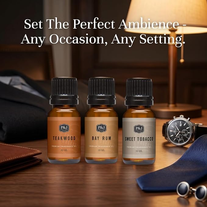 P&J Trading His Trio Set of 3 - Teakwood, Bay Rum & Sweet Tobacco - Premium Concentrated Trio Set for Candle Making, Diffusers, Soap Making, Car Freshies & DIY Crafts - USA Made, 10 ML