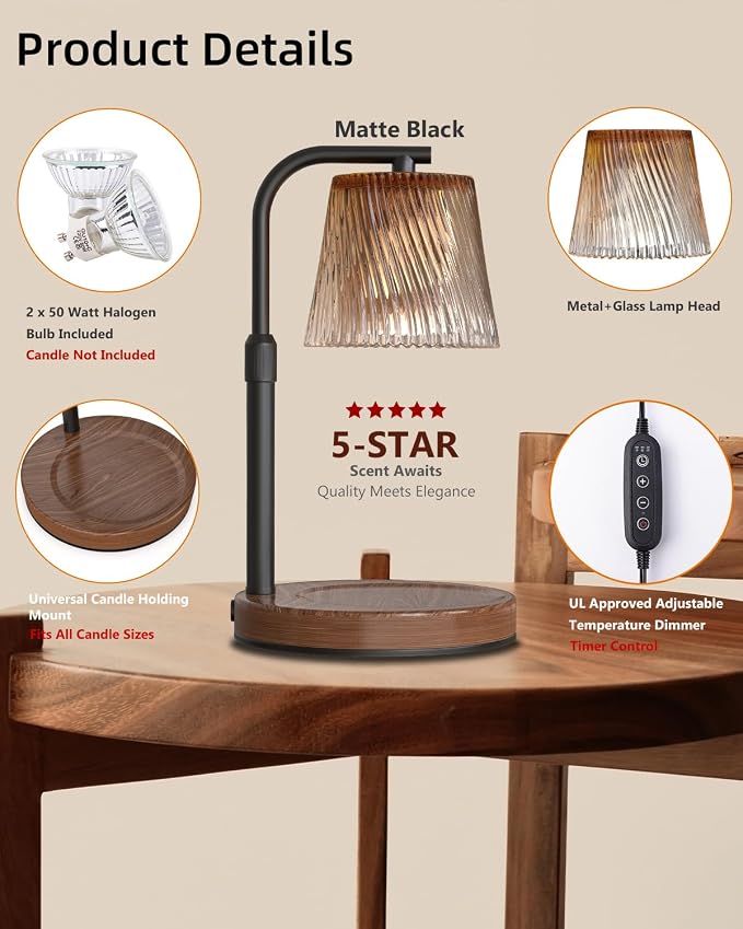 Candle Warmer Lamp with Timer: Flower Candle Lamps Height Adjustable Wax Melt New Home Decor House Warming for Women, Modern