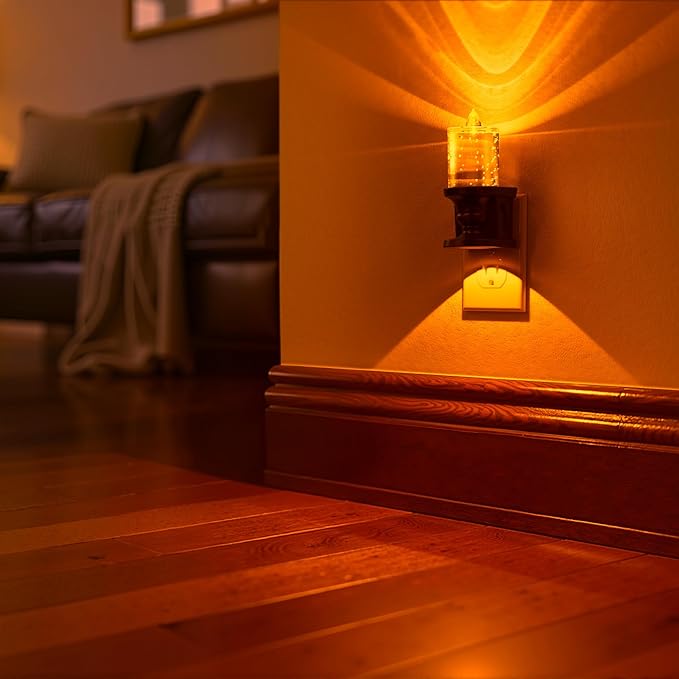 Briignite Flameless Candle Night Light, Bubble Night Lights Plug into Wall, Candle Nightlight with Light Sensor, 0-100LM Dimmable LED Night Light Plug in, Amber Nightlight for Hallway Bathroom