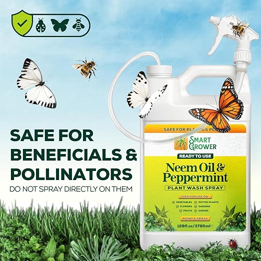 Neem Oil Spray for Plants with Peppermint Oil 128oz with Trigger Sprayer, Natural Plant Wash Made for Indoor and Outdoor Plants - 128oz Smart Grower
