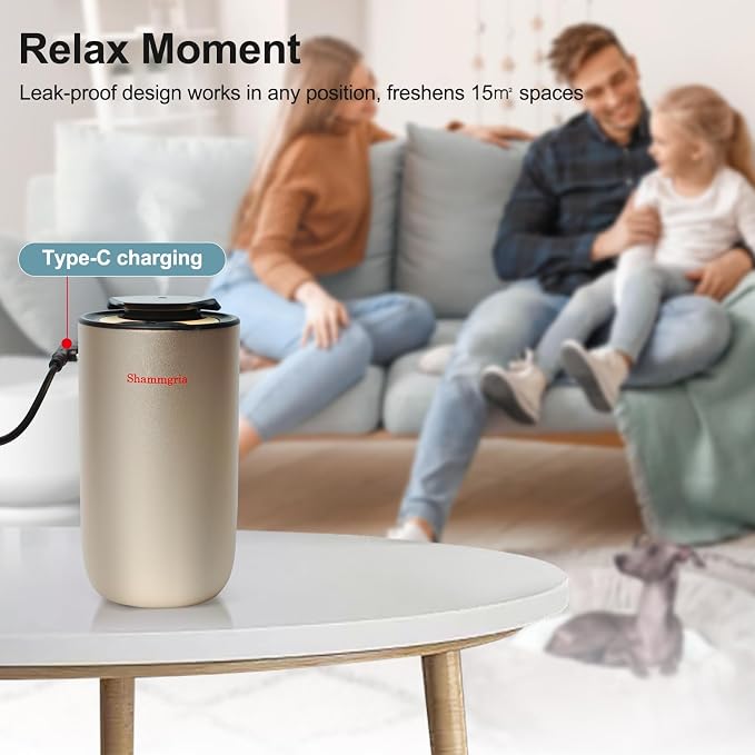 Car Air Diffuser Essential Oil Aromatherapy Scent Diffuser with 3 Mist Levels & LED Lights for Car, Room, Studio, Office- Champagne