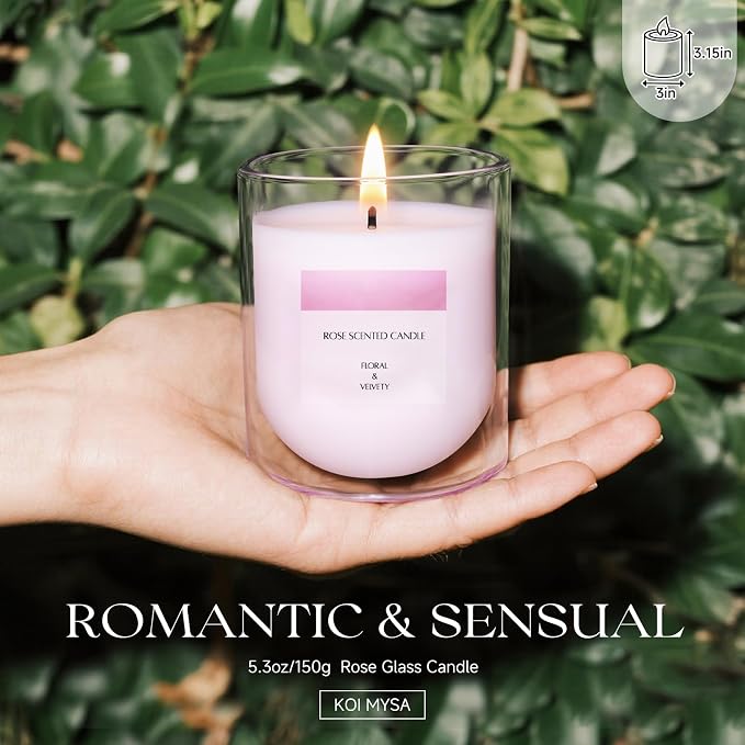 Rose Scented Candles, Pink Floral Aromatherapy Candle Gifts for Women Lover, Soy Wax Non Toxic