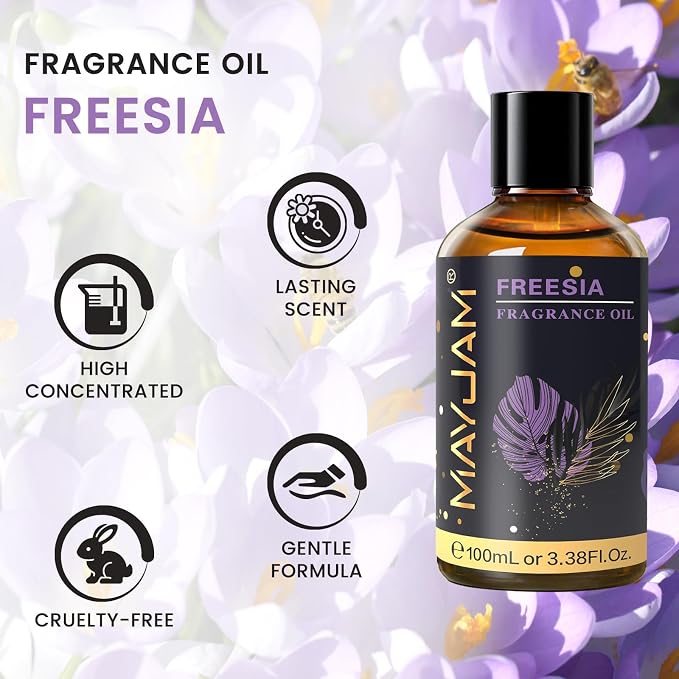 MAYJAM 100ML/3.38FL.OZ Freesia Fragrance Oils with Glass Dropper, Essential Oils for Diffusers for Home, Long Lasting Scented Oils for Diffusers Soap Candle Making