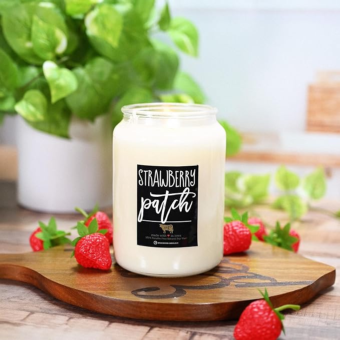 Milkhouse Candle Company Strawberry Patch Soy Candle - Ripe Strawberries | Sun-Drenched Berries | Juicy Fruit Scented - 26 oz Farmhouse Jar with Lid - 150+ Hour Burn Time, Made in the USA