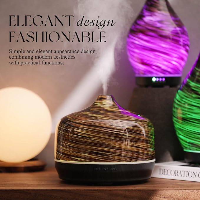 Porseme 500ml Glass Essential Oil Diffuser Aromatherapy Ultrasonic Cool Mist Humidifier 15-21 Running Hours Waterless Auto-Off Air Diffusers for Sleeping Yoga Working Spa(Dark Golden)
