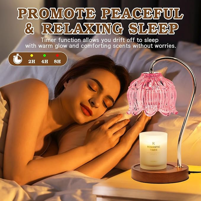 Funistree Flower Candle Warmer Lamp with Timer, Dimmable Candle Lamp Warmer, Christmas Birthday Gifts for Women Mom Her, Housewarming Home Decor, Lotus Wax Warmer for Yankee - Pink Lily 10 Inch