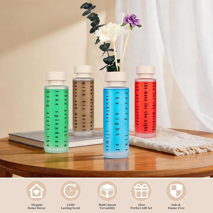 Ikeda Luxury Gift Set of 4 Reed Diffusers with Preserved Eucalyptus - Home Fragrance Oils for Bedroom, Bathroom, Office & Living Room - Scents for Relaxation, Focus & Mood (5.07 fl.oz Each)