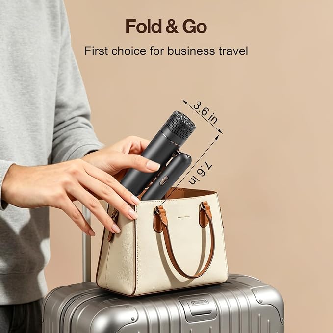 Dual-Voltage Foldable Travel Hair Dryer: Compact High Speed Plasma Diffuser Blow Dryer with Cool Shot - Lightweight/Portable -with Storage Bag & European Adaptor for All Hair Types Gray