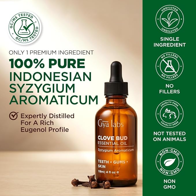 100% Pure Clove Essential Oil - 4 Fl Oz - Clove Oil for Hair, Skin, Diffuser, Aromatherapy & DIY Candle Making Scent