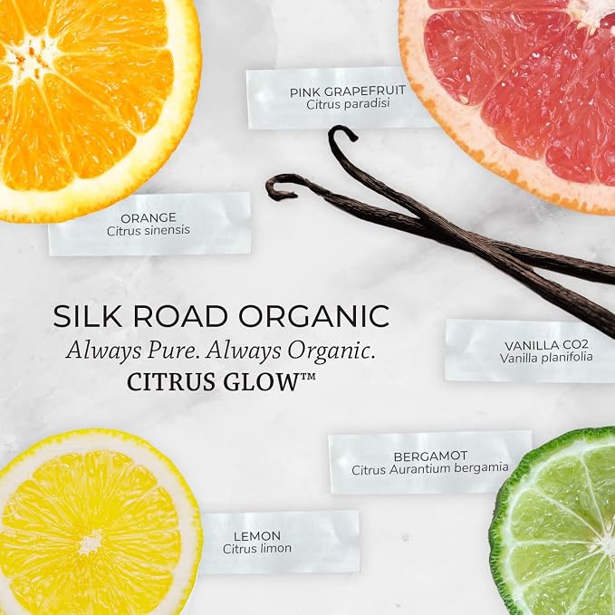 Silk Road Organic Citrus Glow Essential Oil Revive Blend for Stress, Energy & Focus | USDA Certified Citrus & Vanilla - 10 ml Dropper