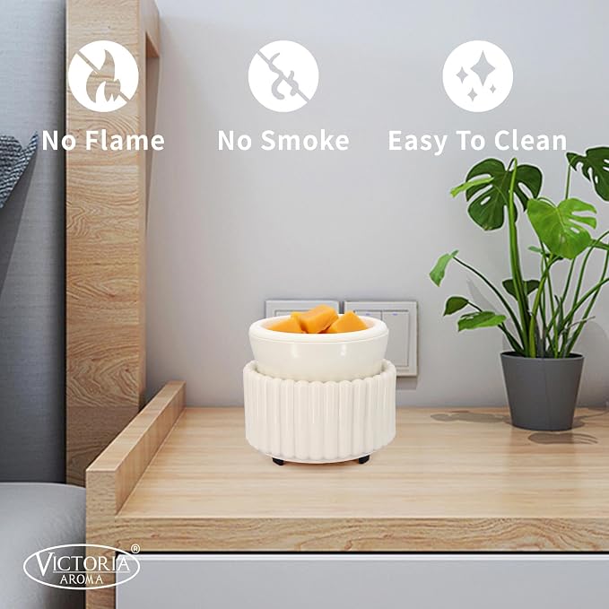 VICTORIA AROMA Ceramic Wax Melt Warmer with 1 pc Silicone Dish Candle Warmer for Scented Wax Electric Fragrance Burner for Home, Office, Bedroom - Gift & Décor