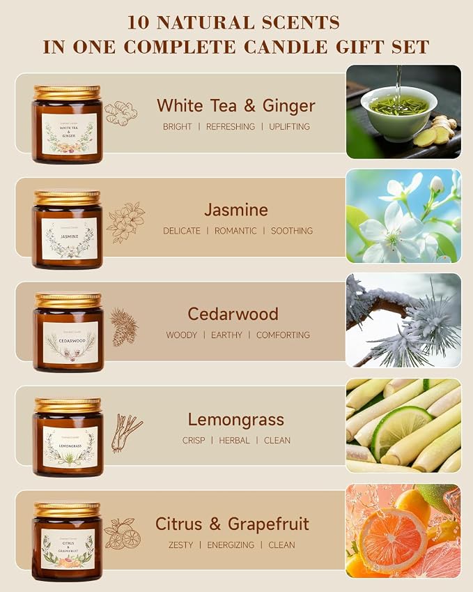 Scented Candles Set for Women Gifts, Soy Wax Candle 10 Pack, Long Lasting Aromatherapy Candles for Home, Birthday, Mother’s Day, Thanksgiving & Holidays