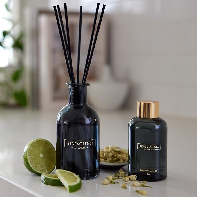 Benevolence LA Bergamot & Jasmine Reed Diffuser Oil Refill – 4 oz Long-Lasting Essential Oil Refill for Home Fragrance Diffusers – Compatible with Benevolence LA Black Reed Diffusers