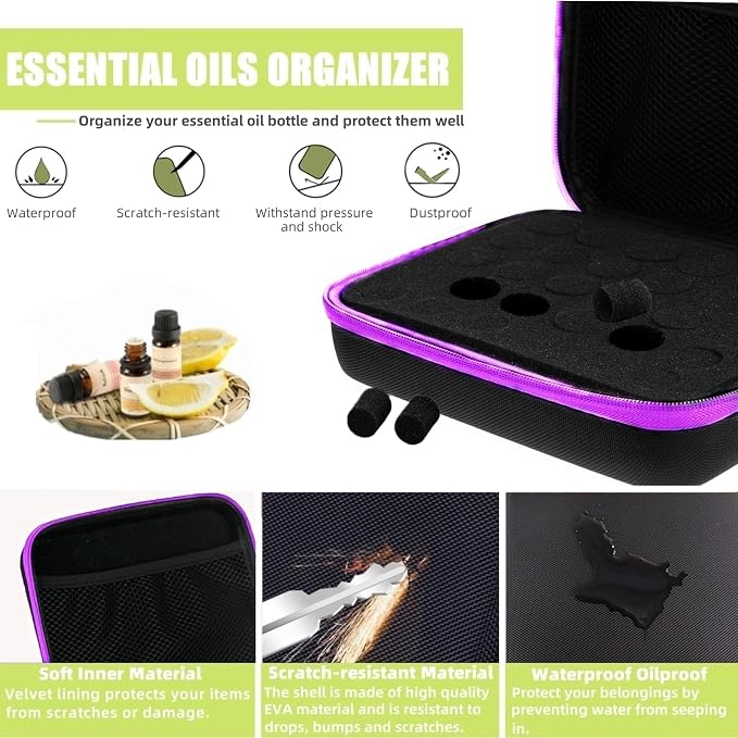 BLIRITEL EVA Essential Oils Organizer, 30 Bottles Hard Shell Essential Oil Storage Carrying Case, Essential Oils Boxes Holds 30 Bottles with 5ml,10ml,15ml (Purple)