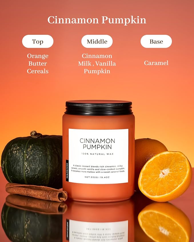 M&SENSE Ceylon Cinnamon Pumpkin Scented Candles, Soy Natural Candles 110 Hours Long Lasting Slow Burning Candle for Easter Holiday Gifts