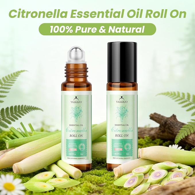 Citronella Oil Roll On for Camping Travel, 4 PCS X 0.34 fl oz Natural Lemongrass Oils, Essentials for Tent Camping, Hiking, Patio,Summer Camp, Camping Must Haves, Gift for Outdoor Lovers
