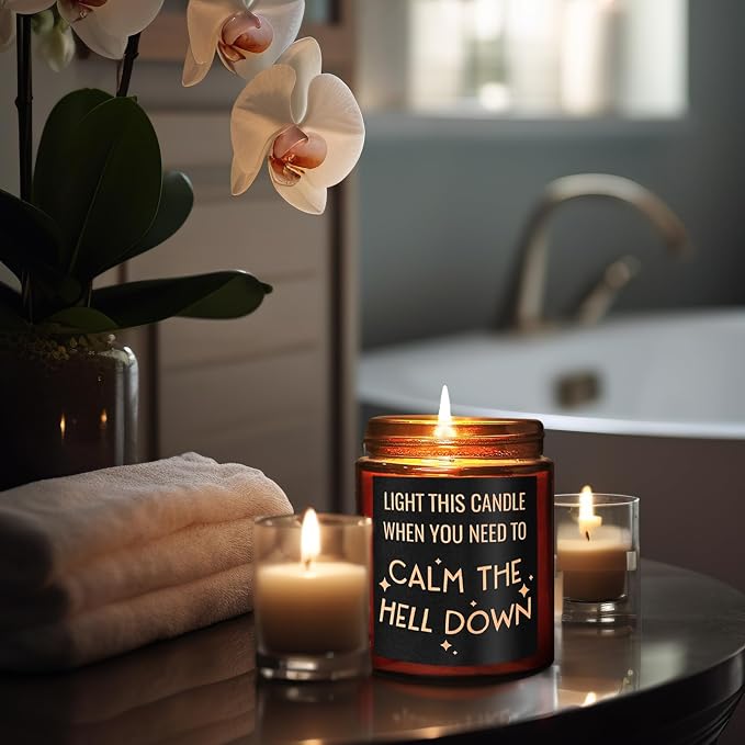 Calming Candles - Funny Relaxing Gift for Her - Calm Down, Relax Gifts for Women Men - Birthday Gift for Friend Coworker Bestie Sister - Aromatherapy, Anxiety Stress Relief Soy Jar Candle