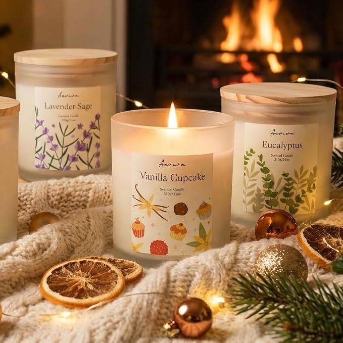 Vanilla Cupcake Scented Candle, 11oz 60 Hour Burn, Natural Soy Wax with Thick Cotton Wick, Highly Scented Aromatherapy Candle for Stress Relief & Meditation, Gifts for Women & Men