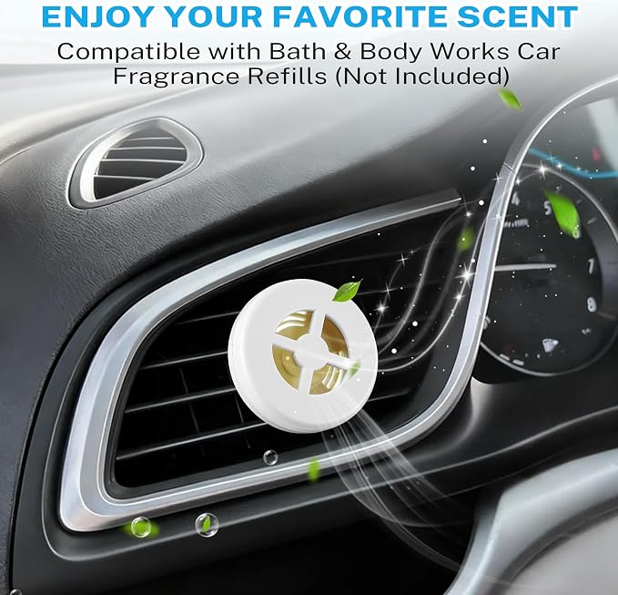 1 Pack Car Fragrance Holder Compatible with Bath & Body Works Refills (Not Included), Air Freshener Vent Clip or Visor Clip, Refillable Scent Holder, Easy to Open Car Diffuser (Classic White)