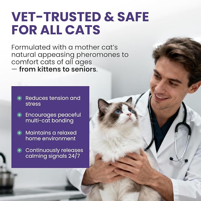 Cat Calming Pheromone Diffuser (1 Diffuser + 2 Refills) for Multi-Cat: 60-Day Supply, 30-Day per Refill, Odorless, Reduces Fighting/Spraying/Scratching, Leak-Free | 60-day supply, saves 20% vs two 1+1, 2 refills+1 diffuser, perfect for 1-2 cats, 24/7 c...