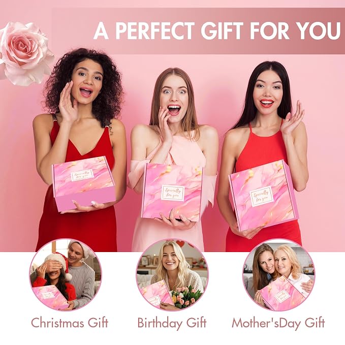 12 Piece Spa Gifts Set for Women, Self Care Gift Basket for Mom Wife Her, Relaxing Gifts with Eye Mask, Water Bottle, Bath Bombs, Aromatherapy for Valentines Day, Birthday, Christmas (Rose)
