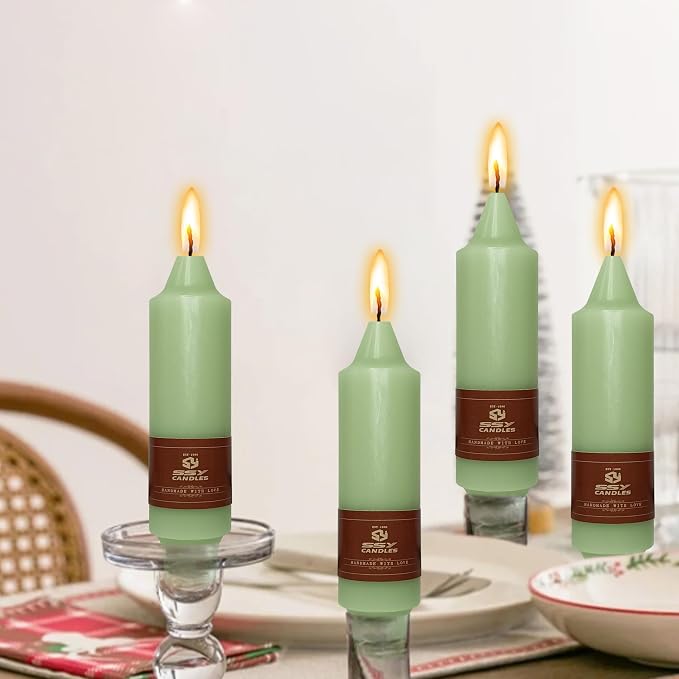 5 in Unscented Taper Candles Light Green Candles 4 PCS Smokeless Small Candlesticks for Dinner Household Wedding Party Home Décor
