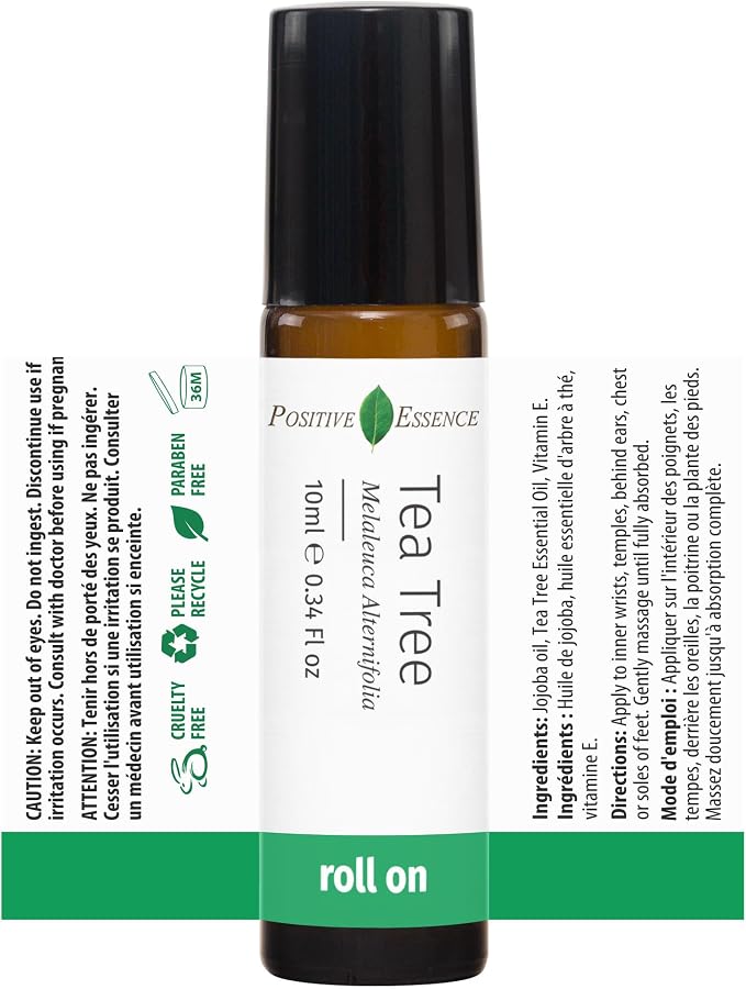 Tea Tree Essential Oil Roll-On – Natural Aromatherapy Oil, Pre-Diluted with Jojoba for Skin Application, Travel Size Roller with Leak-Proof Metal Ball (10 mL)