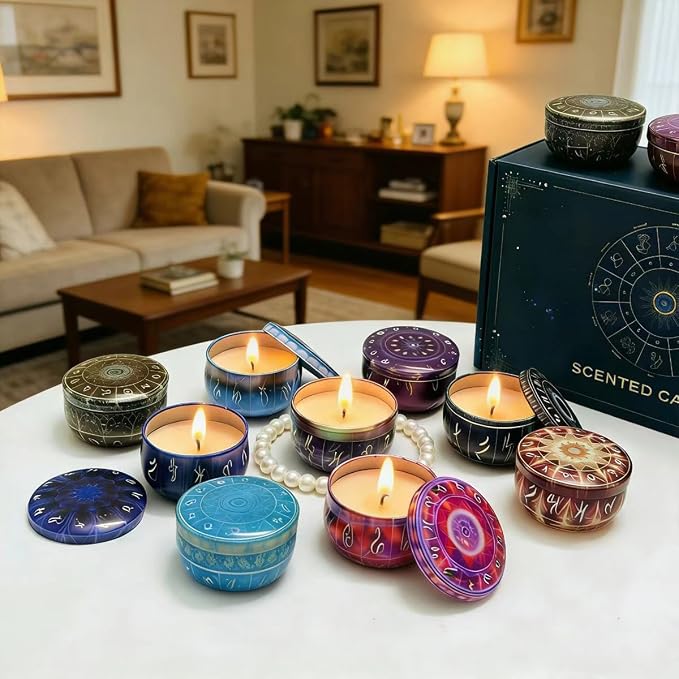 12 Constellations Scented Candles Gift Set, 12 Pack Aromatherapy Candle for Home, Scorpio Candle Birthday Gifts for Women, Long Lasting Soy Wax, Mom Bath Spa Meditation Christmas Gifts Candles