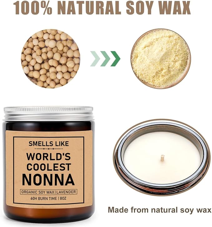 Smells Like World's Coolest Nonna Soy Candle - 8oz Jar Candle - Mother's Day Gift - Relaxation & Well-being Scent - 50 Hour Burn Time