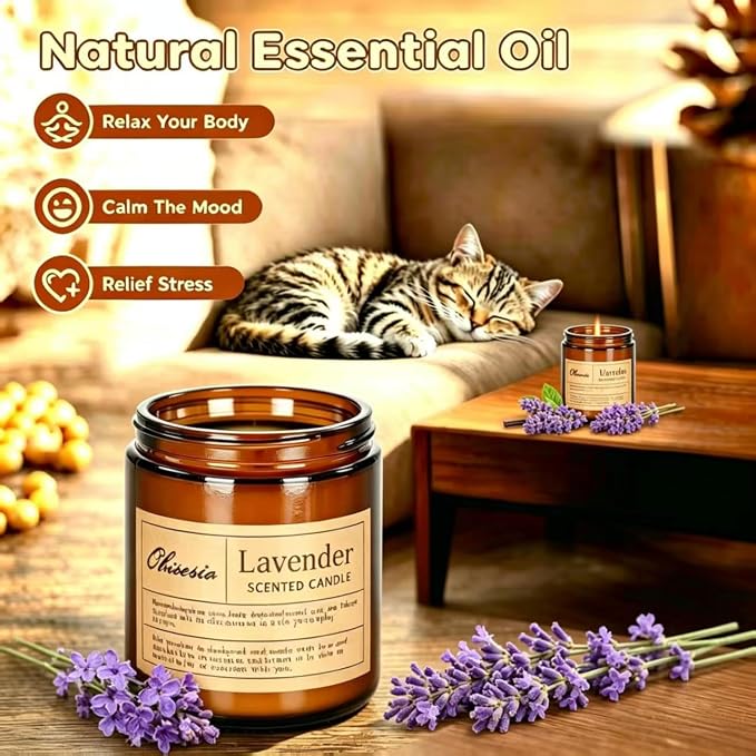Candles 2 Pack, Candles for Home Scented, Aromatherapy Candle Gift Set for Women Soy Wax Long Lasting Amber Jar Candles for Birthday Housewarming Mother's Valentine Day(Vanilla & Lavender)
