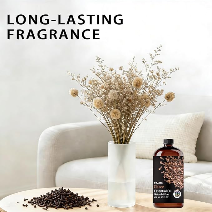 Clove Essential Oil, Clove Oil 16 Fl Oz 480ML for Diffuser Humidifier Yoga Cleaning DIY Candle Soap Making Essential Oils