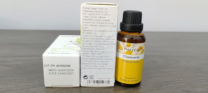 PHATOIL 1.01FL.OZ Chamomile Essential Oil, Pure Aromatherapy Essential Oils for Diffuser, Humidifier, Scented Oils for Soap, Candle, Bath Bombs Making(30ML)