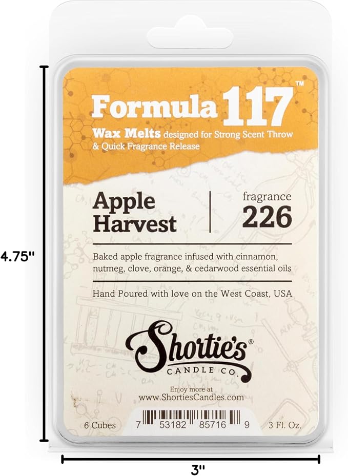 Shortie's Candle Company Apple Premium Wax Melts Variety 3 Pack - 9 Oz., Strong & Long Lasting, Non-Toxic - Made with Essential & Natural Oils - Formula 117