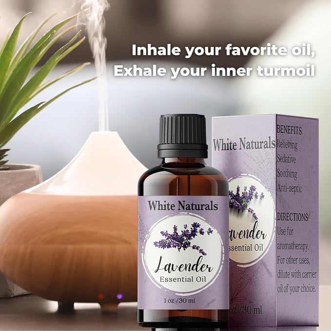 White Naturals Premium Lavender Essential Oil - for Hair Skin and Nails -Organic Lavender Aromatherapy Oil for Diffusers Humidifiers and Linens Plus Natural Bath Oil for Home Spa Self Care