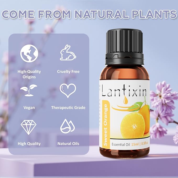 Lantixin 100% Pure Sweet Orange Essential Oil – Natural Undiluted Scent for Diffuser – Uplifting Home Fragrance for Ultrasonic Diffusers, Meditation & Crafting – 0.5 fl oz(Sweet Orange)