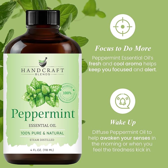 Handcraft Blends Peppermint Essential Oil – Huge 4 Fl Oz – 100% Pure and Natural – Premium Grade Essential Oil for Diffuser and Aromatherapy, Skin, Massage, Candle and Soap Making Fragrance