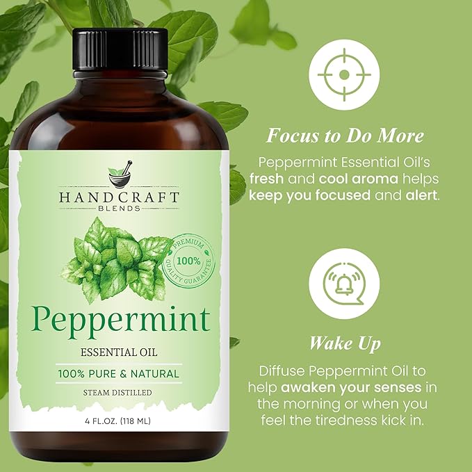 Handcraft Blends Herbal Focus Set: Peppermint and Rosemary Essential Oils – (2 x 4 Fl Oz) – 100% Pure & Natural – for Diffuser, Aromatherapy, and DIY Projects