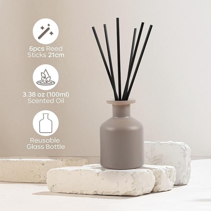 Reed Diffuser Set with Serene Escape Scent,100ml(3.38 oz) Oil Diffuser with 6 Reed Sticks,Long-Lasting Fragrance for Home,Bathroom,Office, for Home Decor Enthusiasts