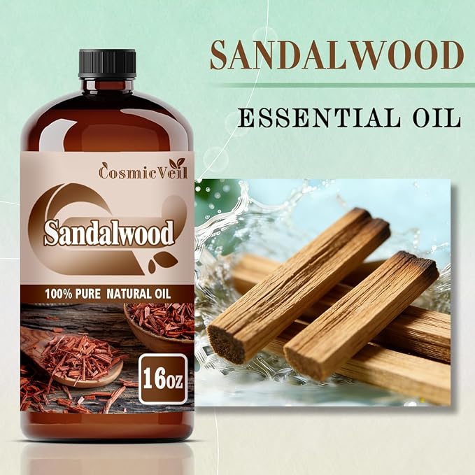 Sandalwood Essential Oil Sandalwood Oil for Aroma Diffuser,Humidifier,Home Fragrance,Cleaning,Body Care,Massage,Yoga,DIY Candle,DIY Soap CosmicVeil（Sandalwood，16 Fl Oz (Pack of 1)）