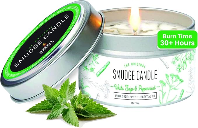 SOUL STICKS Smudge Candle for Cleansing House, Meditation, Chakra Healing, Aromatherapy | 3.5 Ounce Smudge Candle for Spiritual Cleansing (White Sage & Peppermint)