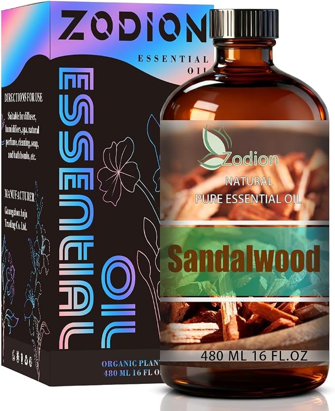 Sandalwood Essential Oil - Sandalwood Fragrance Oil for Diffuser, Massage, Humidifier, DIY Candle, Soap Making, Home, Bath, Yoga - 16 fl oz (480ml) - ZODION Essential Oils