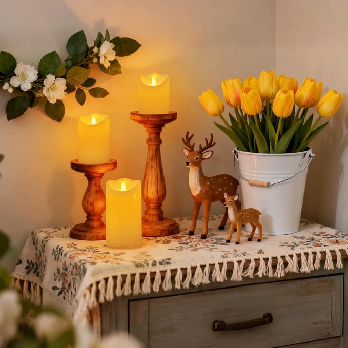 Outdoor Indoor Flameless Candles, Patented 3D Dual-LED, Set of 6 Slanted Top Durable Plastic Pillars with 2 Remotes & Timer, Non-Melting Waterproof Battery Candles for Patio Garden (Ivory)