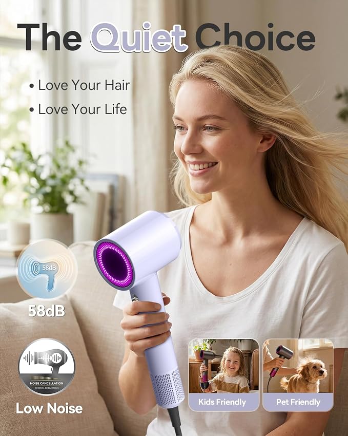 Diffuser Hair Dryer, 160000RPM High-Speed Ionic Blow Dryer with Diffuser, Fast Drying Hairdryer, Quiet Lightweight Thermo-Control for Curly Hair Women Men Home Travel Salon