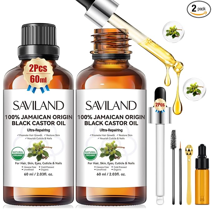 SAVILAND Jamaican Black Castor Oil: 100% Pure, Organic, Unrefined for Hair, Eyebrow, Face, Skin, Body & Home Care