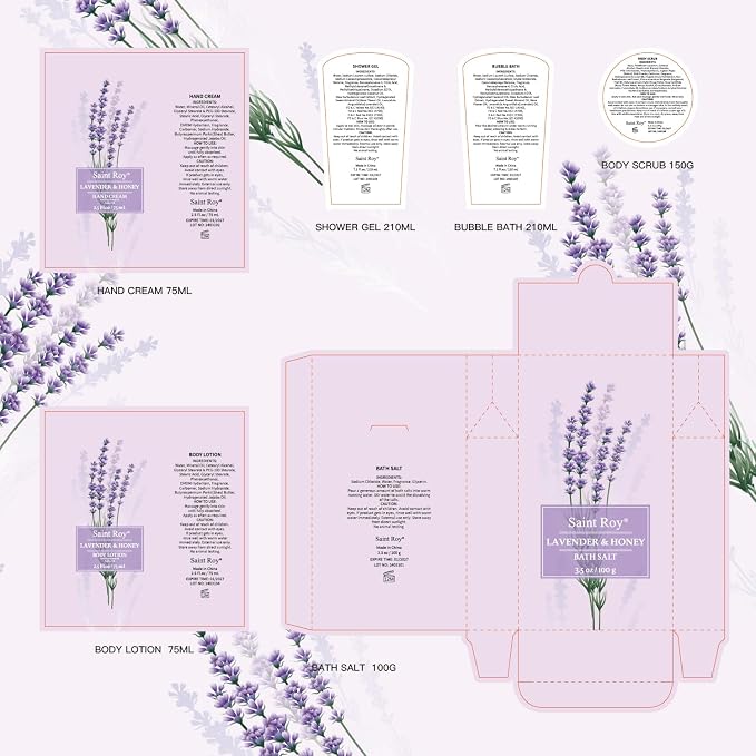 Lavender Bath and Body Gift Basket, Face Skin Care Set, Spa Kit, Self-Care | Bath Gift Baskets, Spa Gifts for Women, Spa Kit, Spa Gifts for Women Bath and Body Lavender Honey Gift Set, Mom, Girlfriend