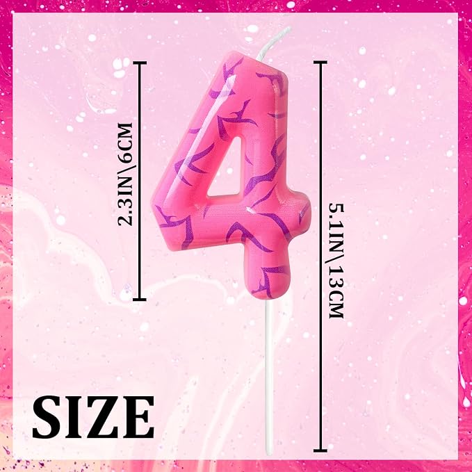 Number 4 Birthday Candle for Cake – Pink Gradient Number Candle with Mystic Rune Pattern, Decorative Cake Topper for Anniversary & Celebration