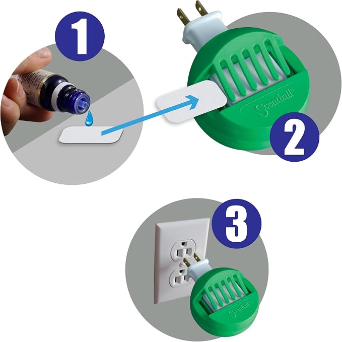 Scentball Plug-in Waterless & Cordless Aromatherapy Diffuser (Green) with 5 Refill Pads, 1 Count